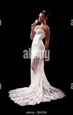 beautiful bride with a glass Stock Photo