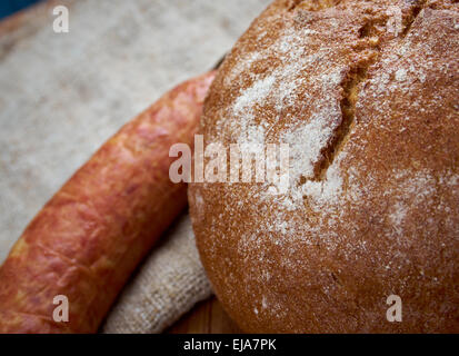 Composition with salami sausages Stock Photo