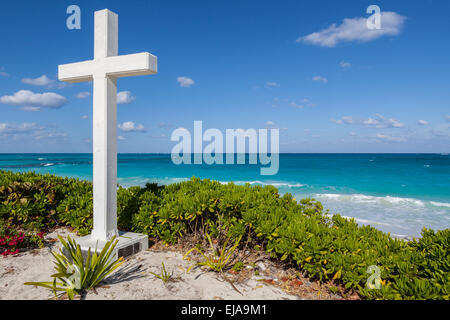 Columbus Monument San Salvador Island Bahamas sea beach sun beautiful warm south exotic tropics Winter escape Stock Photo