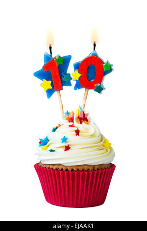 Cupcake with number ten candles Stock Photo