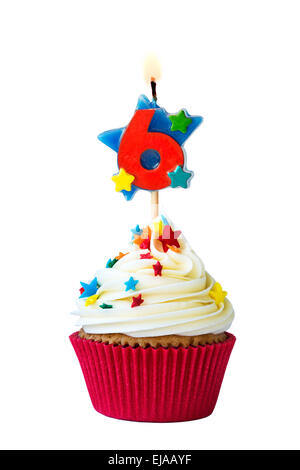 Cupcake with number six candle Stock Photo