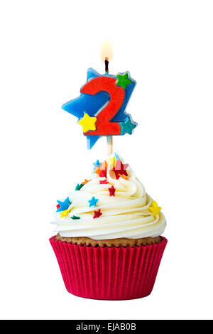 Cupcake with number two candle Stock Photo