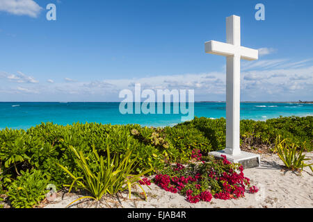 Columbus Monument San Salvador Island Bahamas sea beach sun beautiful warm south exotic tropics Winter escape Stock Photo