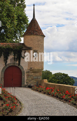 The massive red wooden gate Stock Photo