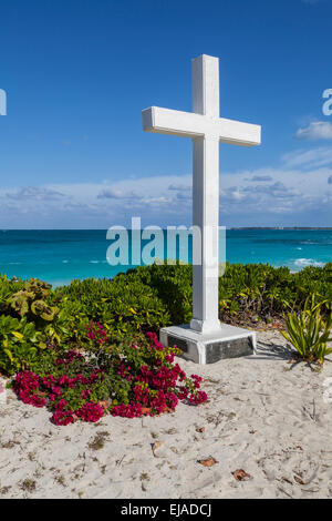 Columbus Monument San Salvador Island Bahamas sea beach sun beautiful warm south exotic tropics Winter escape Stock Photo