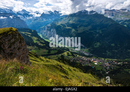 Lauterbrunnen Aerial - Bernese Alps - Switzerland Stock Photo