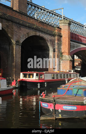 Manchester, England:  Canal Boats at Castlefield in Manchester Stock Photo
