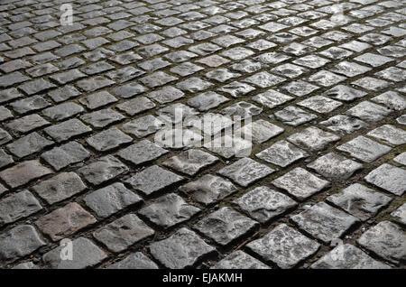 The old cobbled streets in the town of Silloth, a Victorian seaside resort in the North of England Stock Photo