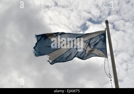 Scottish flag flying down at the harbour of maryport, in Cumbria, England Stock Photo