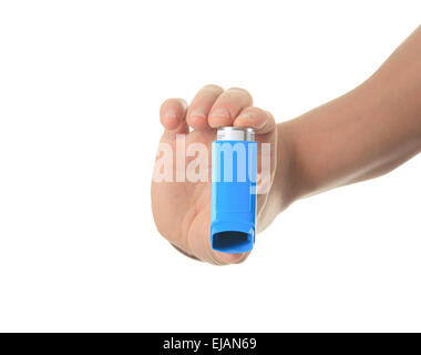 hand using an asthma inhalator Stock Photo