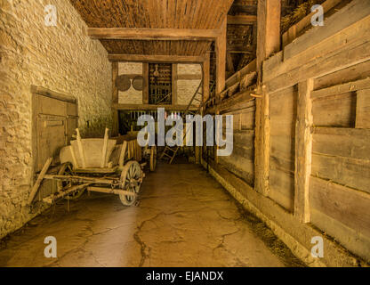 Inside a historic barn and farm house at Switzerland's open air Ballenberg Museum Stock Photo