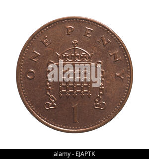 Pound coin - 1 penny currency of the United Kingdom isolated over white background Stock Photo