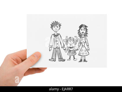 Hand with drawing happy family Stock Photo