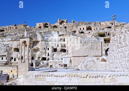 Rock dwellings in cavusin Turkey Stock Photo