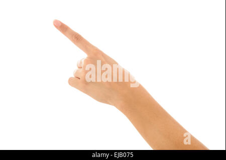 Woman hand touching screen Stock Photo