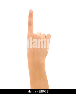 Woman hand touching screen Stock Photo