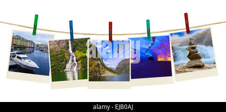 Norway travel photography on clothespins Stock Photo
