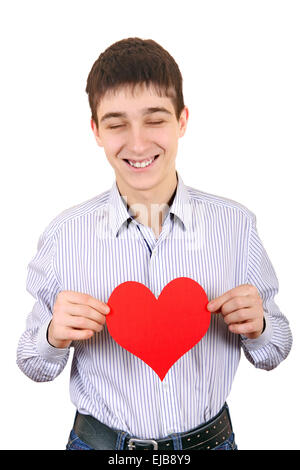 Teenager holds Red Heart Shape Stock Photo