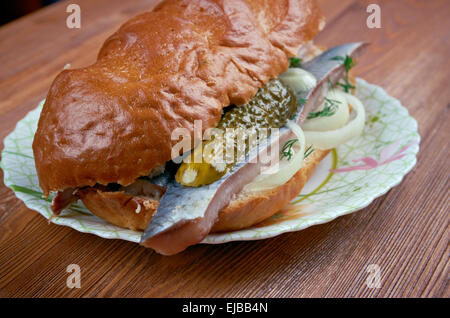 Traditional Dutch sandwich withherring Stock Photo