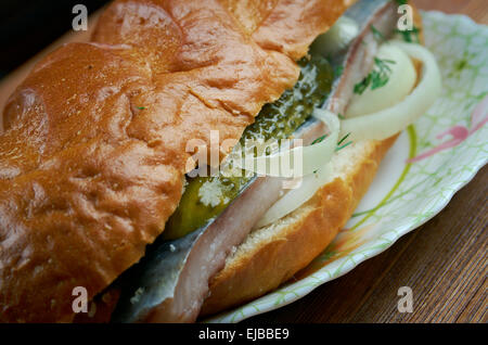 Traditional Dutch sandwich withherring Stock Photo