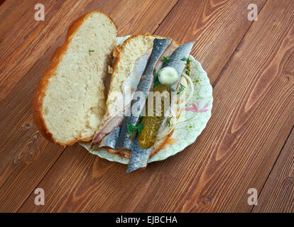 Traditional Dutch sandwich withherring Stock Photo