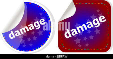 damage word on stickers web button set, label, icon Stock Photo