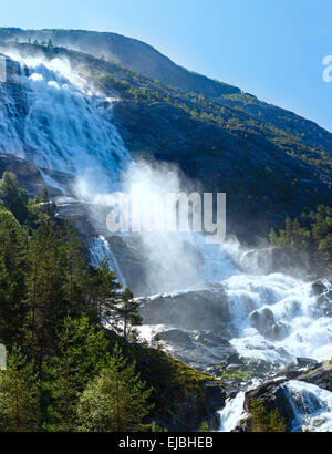 Summer Langfossen waterfall  (Norway). Stock Photo