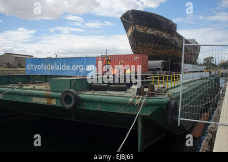 Adelaide Australia. 24th March 2015. City of Adelaide  built in Sunderland UK in 1864 is one of two surviving composite clipper ships   along with the Cutty Sark which is being restored in dry dock in Adelaide. City of Adelaide provided passenger service between the United Kingdom and South Australia and is named after the city of Adelaide Stock Photo