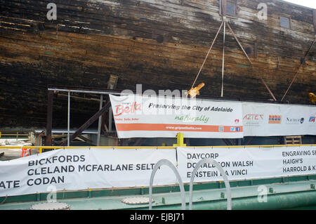 Adelaide Australia. 24th March 2015. City of Adelaide  built in Sunderland UK in 1864 is one of two surviving composite clipper ships   along with the Cutty Sark which is being restored in dry dock in Adelaide. City of Adelaide provided passenger service between the United Kingdom and South Australia and is named after the city of Adelaide Stock Photo