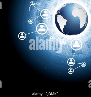 Blue tech background with globe and binary code Stock Photo - Alamy