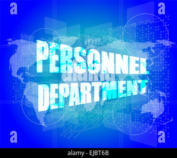 personnel department words on digital screen with world map Stock Photo