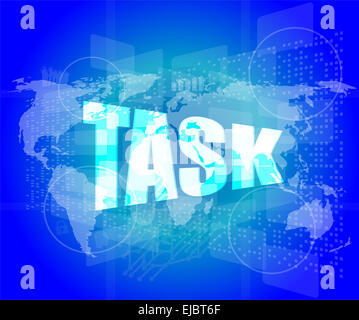 task word on digital screen background with world map Stock Photo