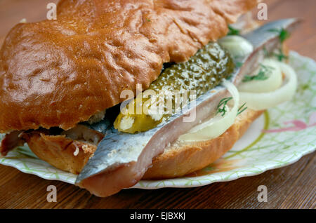 Traditional Dutch sandwich withherring Stock Photo