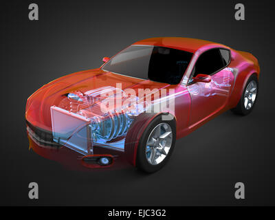 transparent car concept with visible engine and transmission Stock Photo