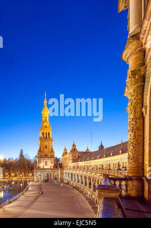 Plaza de Espana Seville, Sevilla, Spain at night in early spring. Stock Photo