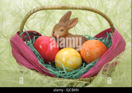 colored easter eggs iwith rabbit Stock Photo