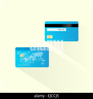 Credit card blue with chip realistic vector illustration, two side front and back flat design Stock Photo