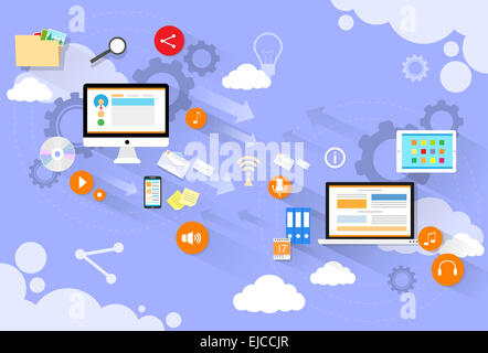Computer device mail send laptop cloud flat design Stock Photo