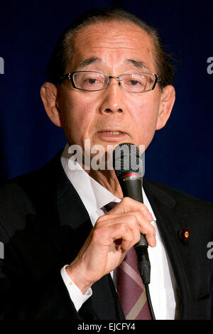 Yoshiaki Harada a member of the Liberal Democratic Party (LDP) speaks about Japan's claim to the Senkaku Islands during a press conference at the Foreign Correspondents' Club of Japan on March 24, 2015, Tokyo, Japan. The Senkaku Islands, or Diaoyu Islands as they are referred to by the Chinese, are a disputed island group situated between China, Taiwan and Japan. Harada and fellow LDP member, Satsuki Katayama, presented their conclusions to an investigation into the issue of sovereignty over the islands. According to the pair, China only recently made a claim for the islands and old Chinese ma Stock Photo