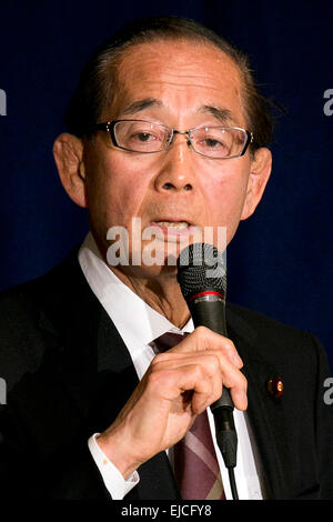 Yoshiaki Harada a member of the Liberal Democratic Party (LDP) speaks about Japan's claim to the Senkaku Islands during a press conference at the Foreign Correspondents' Club of Japan on March 24, 2015, Tokyo, Japan. The Senkaku Islands, or Diaoyu Islands as they are referred to by the Chinese, are a disputed island group situated between China, Taiwan and Japan. Harada and fellow LDP member, Satsuki Katayama, presented their conclusions to an investigation into the issue of sovereignty over the islands. According to the pair, China only recently made a claim for the islands and old Chinese ma Stock Photo