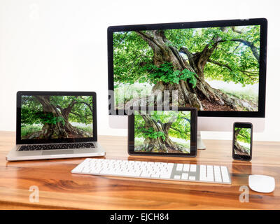 Connected computer and mobile devices Stock Photo