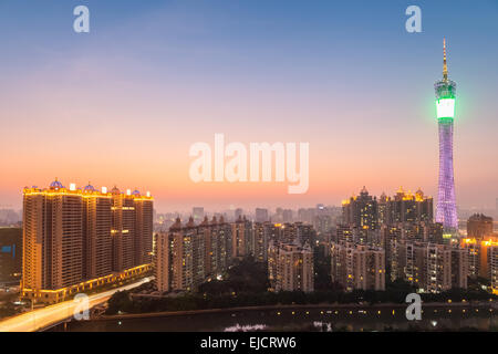 guangzhou tower in nightfall Stock Photo