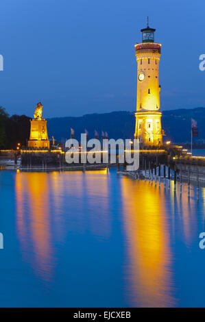 lighthouse at harbour of german city Lindau Stock Photo