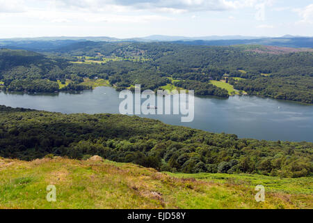 Elevated view Windermere Lake District Cumbria England uk from Gummers How in summer Stock Photo