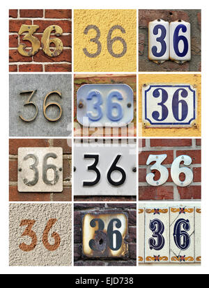 Number 36 - Collage of House Numbers Thirty-six Stock Photo