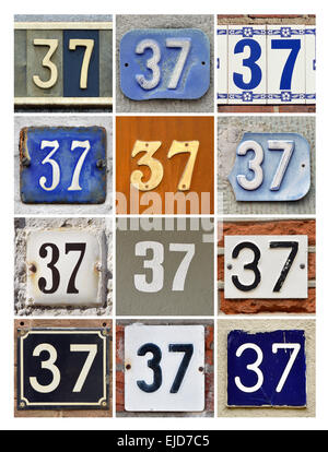 Number 37 - Collage of House Numbers Thirty-seven Stock Photo
