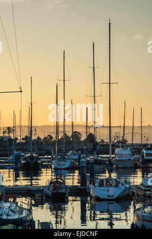 Yachts in the port of A Coruña, Spain. Taken at sunrise Stock Photo