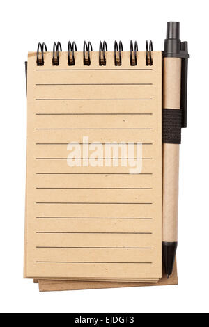 Spiral notebook and pen isolated on white background Stock Photo