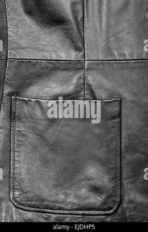 Fragment of black leather jacket Stock Photo
