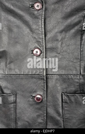 Fragment of black leather jacket Stock Photo